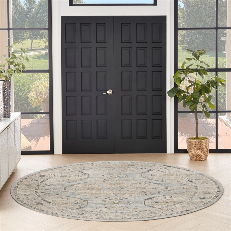 Nourison Home Nyle 8' x Round Light Blue Vintage Indoor Rug