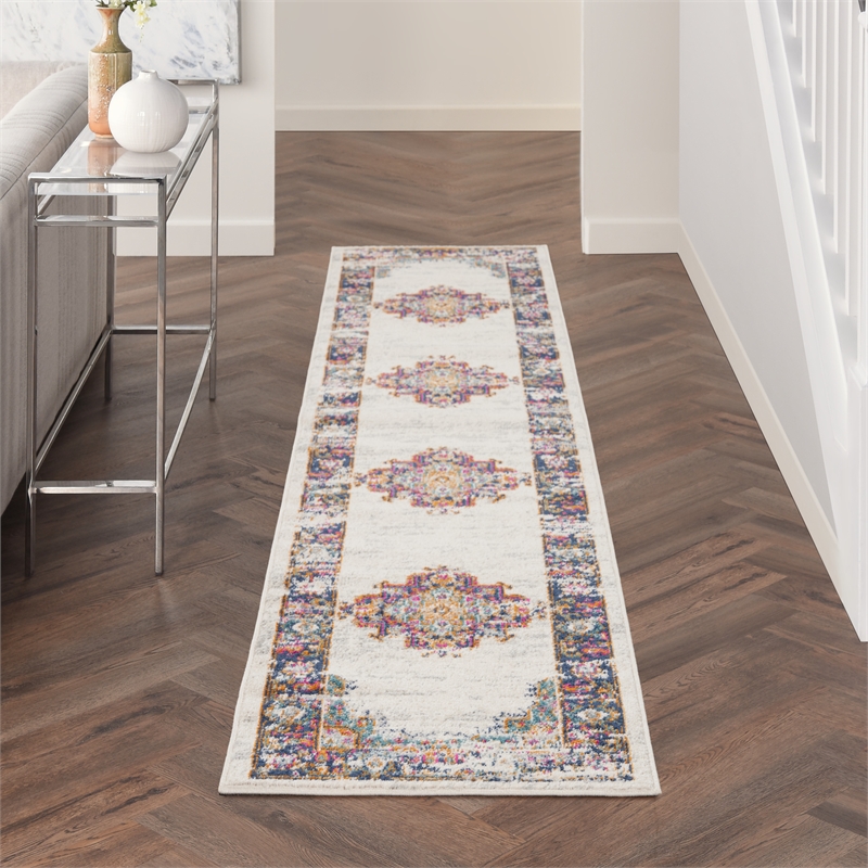 Nourison Passion 10' Runner Ivory Blue Fabric Vintage Area Rug (10' Runner)
