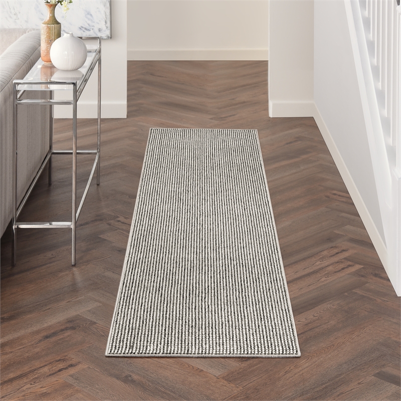 Nourison Home Textured Home 8' Runner Ivory Grey Farmhouse Indoor Rug
