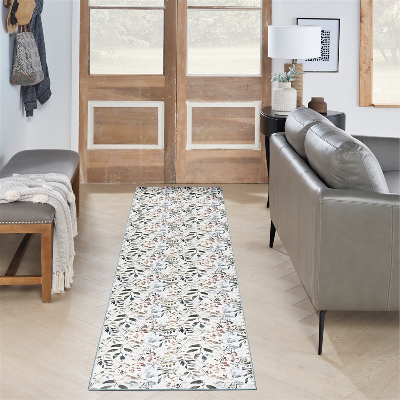 Nourison Home Washables 8' Runner Ivory Multicolor Contemporary Indoor Rug