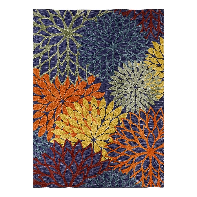 Nourison Aloha 9' x 12' Navy Multicolor Fabric Outdoor Area Rug (9' x 12')