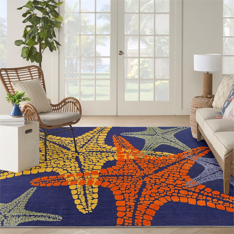 Nourison Aloha 9' x 12' Fabric Blue Multicolor Outdoor Rug