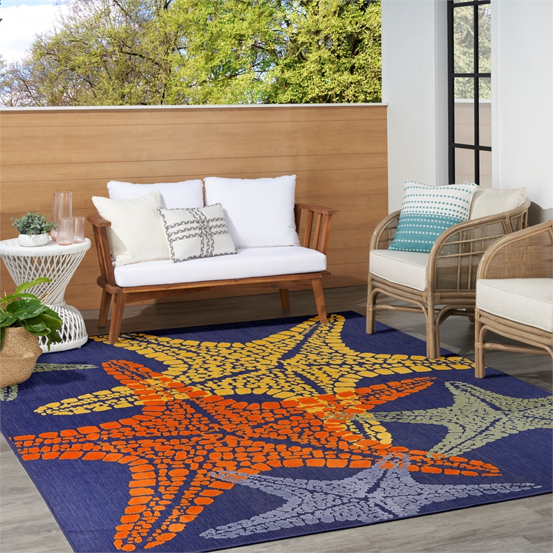 Nourison Aloha 9' x 12' Fabric Blue Multicolor Outdoor Rug