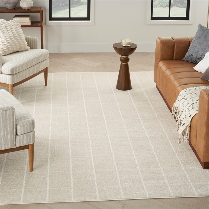 Nourison Serenity Home 9' x 12' Fabric Ivory Cream Modern Indoor Rug