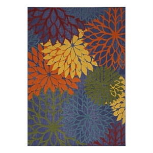 Nourison Washables 63x89&quot Outdoor Polypropylene Fabric Rug in Blue/Multi-Color
