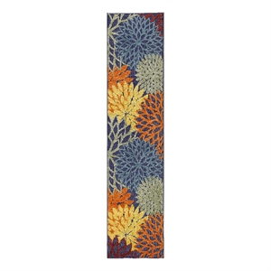 Nourison Washables 24x96&quot Outdoor Polypropylene Fabric Rug in Blue/Multi-Color