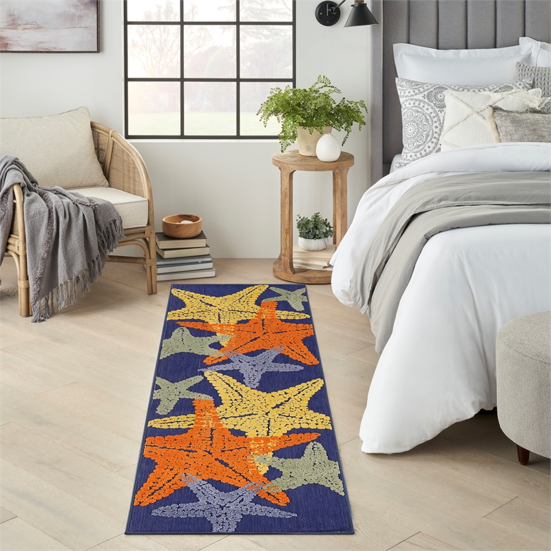 nourison aloha 2'3&quot x 8' fabric blue multicolor indoor/outdoor area rug