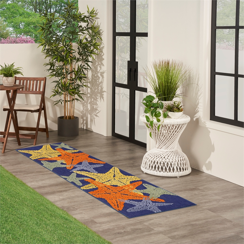 nourison aloha 2'3&quot x 8' fabric blue multicolor indoor/outdoor area rug