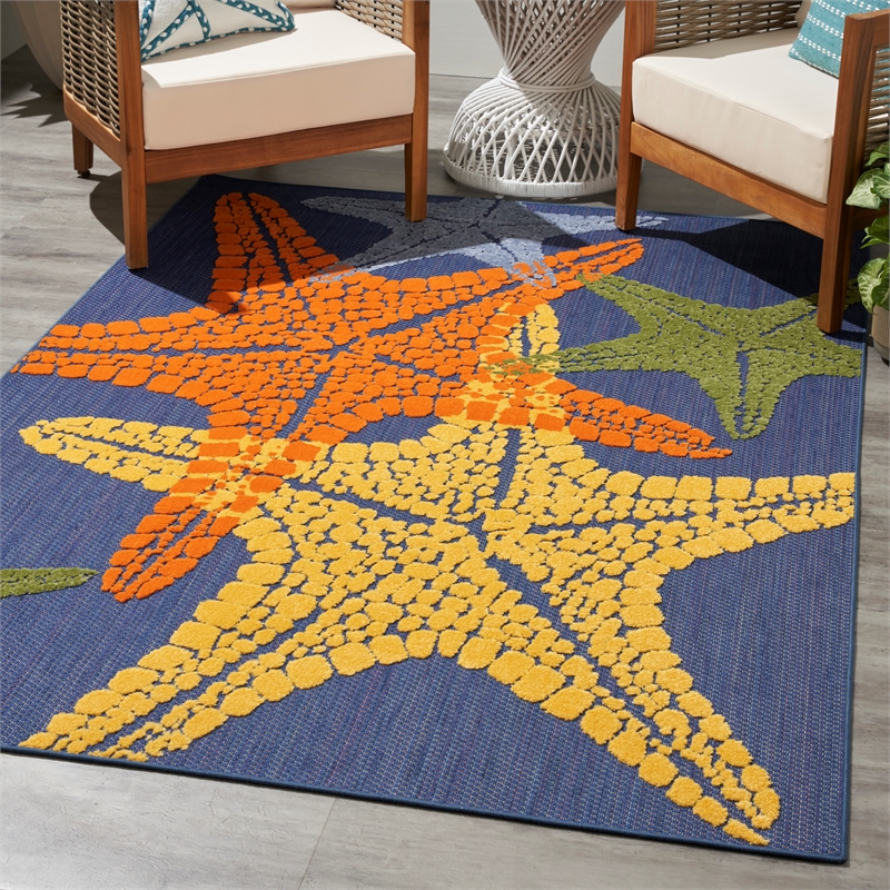 Nourison Aloha 6' x 9' Fabric Blue Multicolor Indoor/Outdoor Area Rug