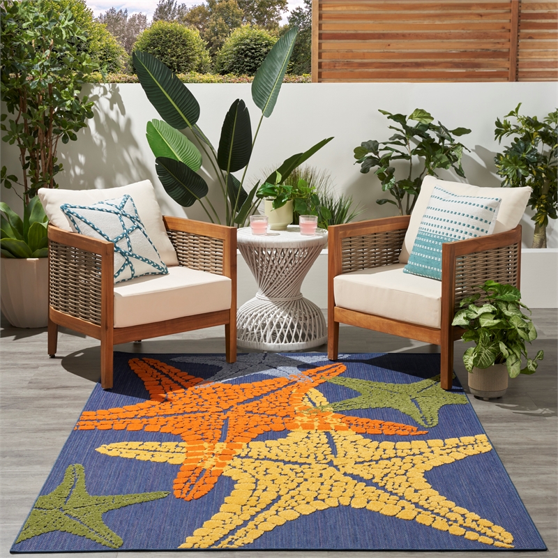 Nourison Aloha 6' x 9' Fabric Blue Multicolor Indoor/Outdoor Area Rug