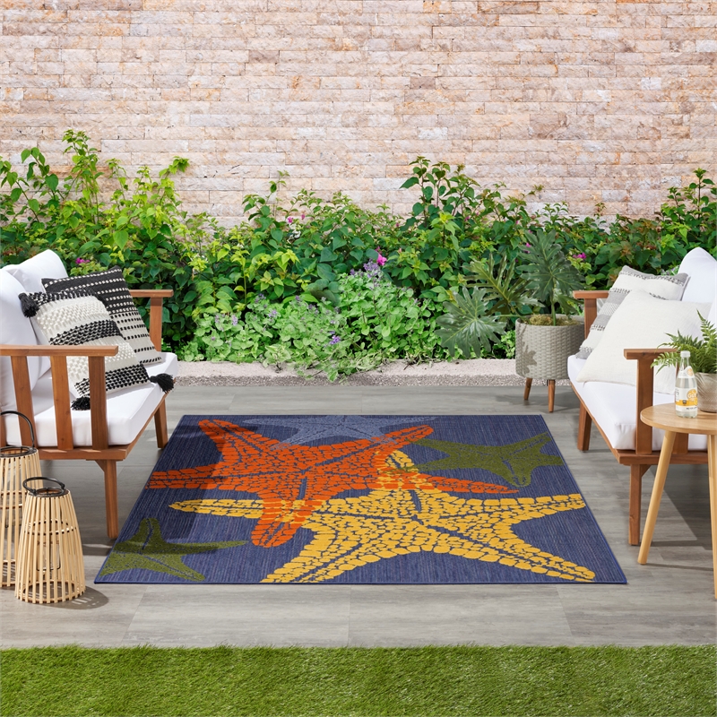 Nourison Aloha 6' x 9' Fabric Blue Multicolor Indoor/Outdoor Area Rug