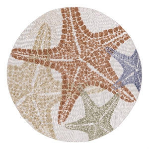 Nourison Aloha 5'3&quot x Round Fabric Ivory/ Cream Multicolor Outdoor Rug