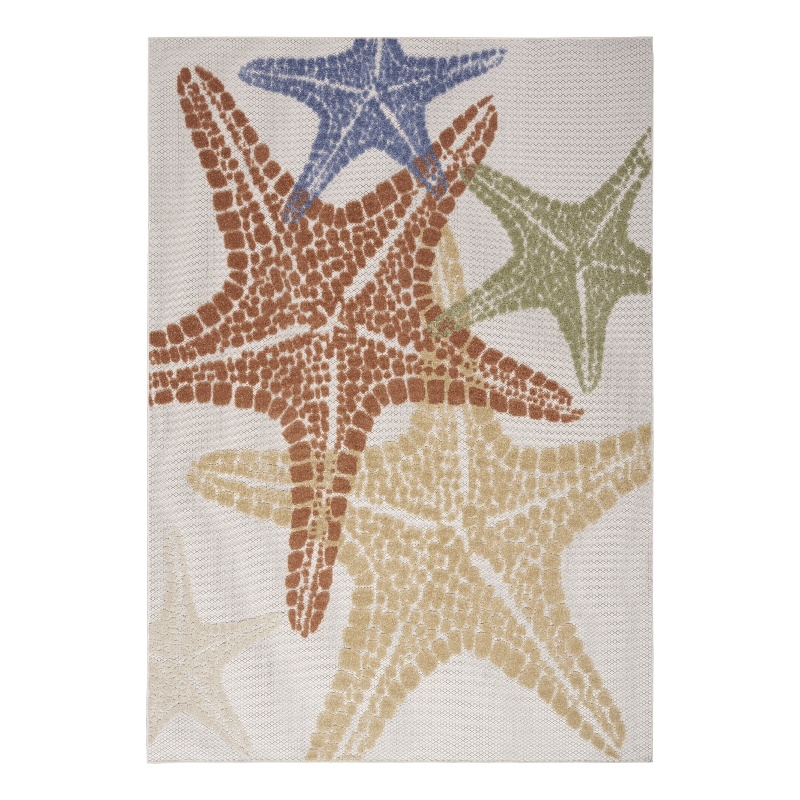 Nourison Aloha 6' x 9' Fabric Ivory/ Cream Multicolor Outdoor Rug