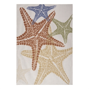Nourison Aloha 6' x 9' Fabric Ivory/ Cream Multicolor Outdoor Rug