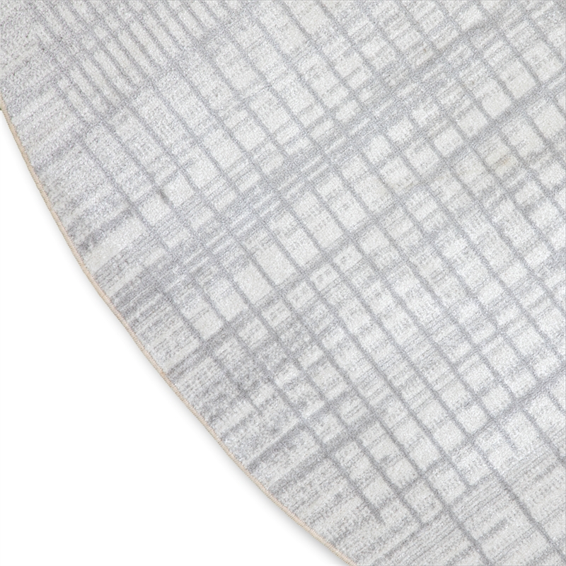 Astra Machine Washable 8' Round Fabric Ivory Blue Mid-Century Modern Indoor Rug