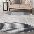 Astra Machine Washable 8' Round Fabric Ivory Blue Mid-Century Modern Indoor Rug