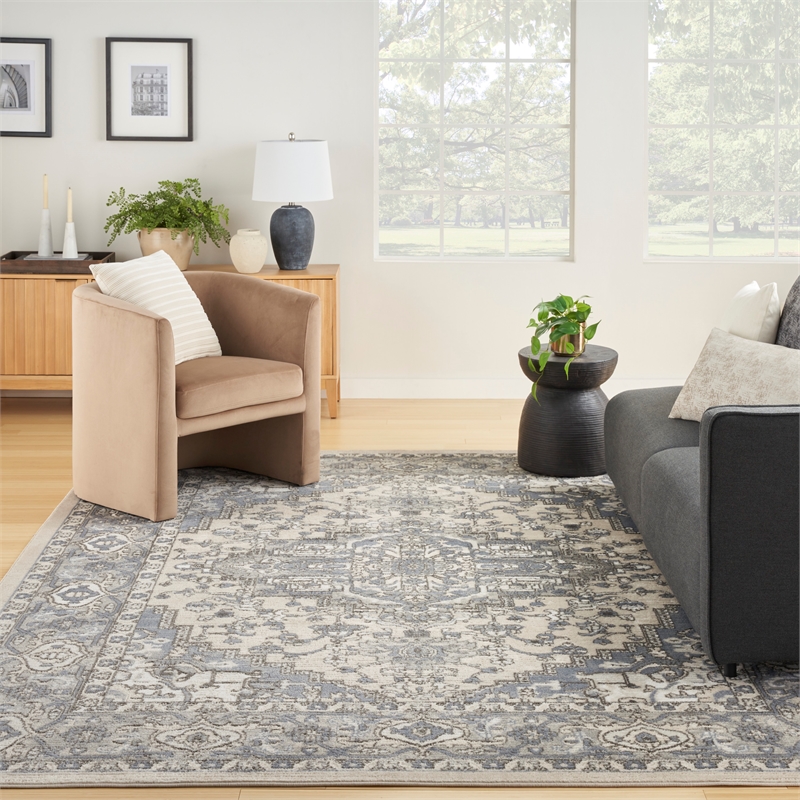 Nourison Concerto 4' x 6' Ivory Blue Fabric Vintage Area Rug (4' x 6')