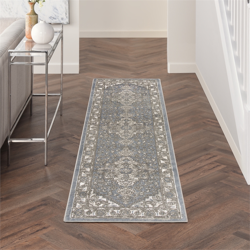 Nourison Concerto 8' Runner Blue Fabric Vintage Area Rug (8' Runner)