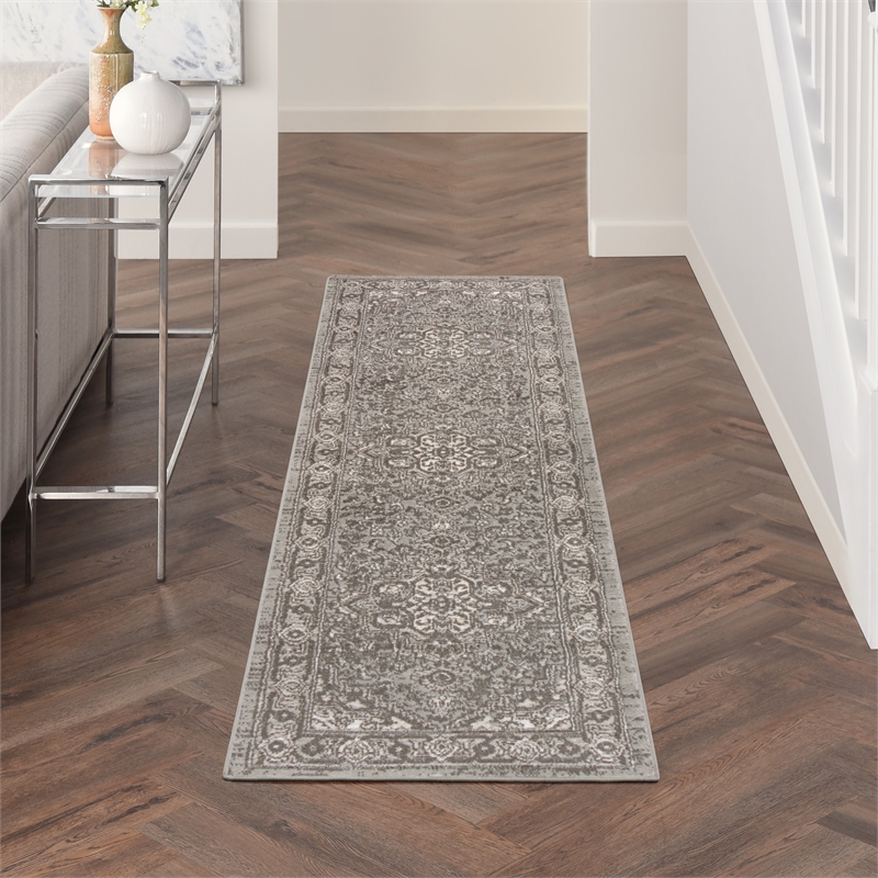 Nourison Concerto 8' Runner Gray Fabric Vintage Area Rug (8' Runner)