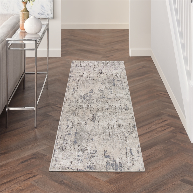 Nourison Concerto 8' Runner Ivory Blue Gray Fabric Modern Area Rug (8' Runner)
