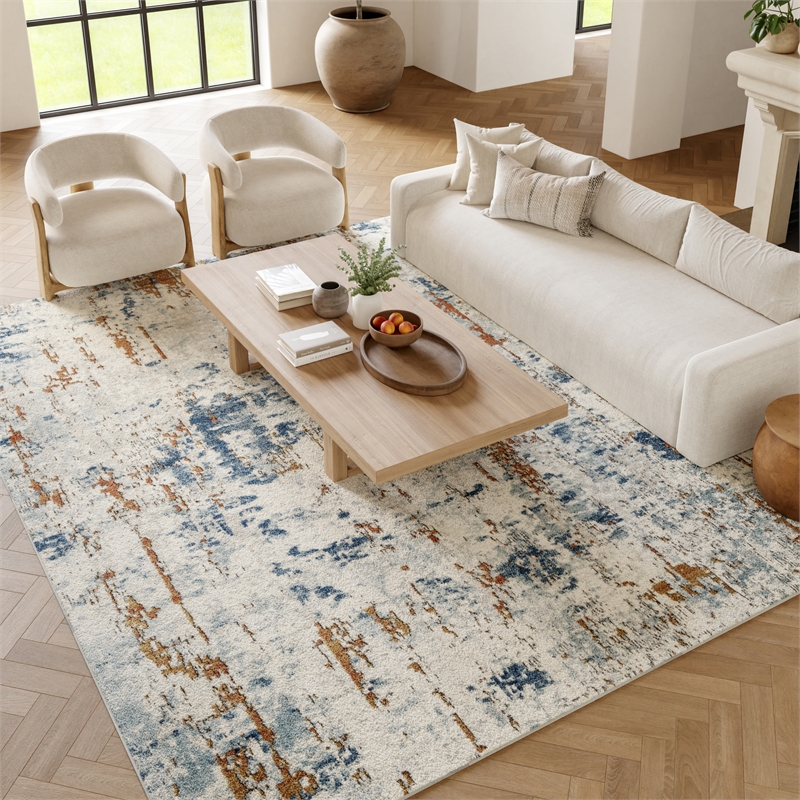 Nourison Concerto 8' x 10' Beige Blue Rust Fabric Modern Area Rug (8' x 10')