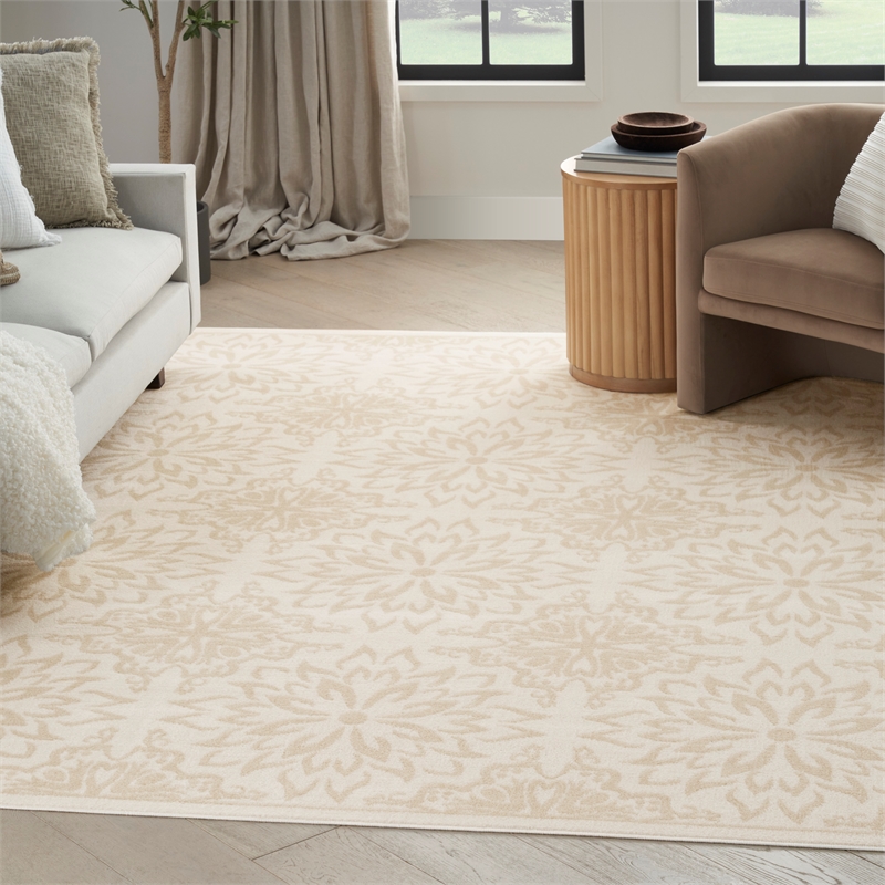 Nourison Jubilant 5' x 7' Ivory Beige Fabric Farmhouse Area Rug (5' x 7')