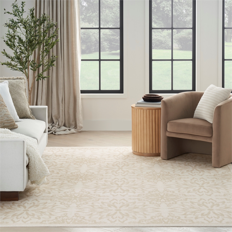 Nourison Jubilant 5' x 7' Ivory Beige Fabric Farmhouse Area Rug (5' x 7')