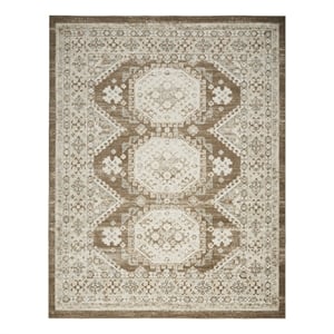 Nourison Serenity Home 94x118&quot Indoor Traditional Fabric Rug in Ivory and Mocha