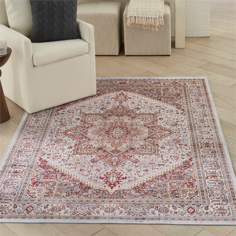 Nourison Vintage Home 5' x 7' Fabric Ivory Red Bohemian Indoor Rug