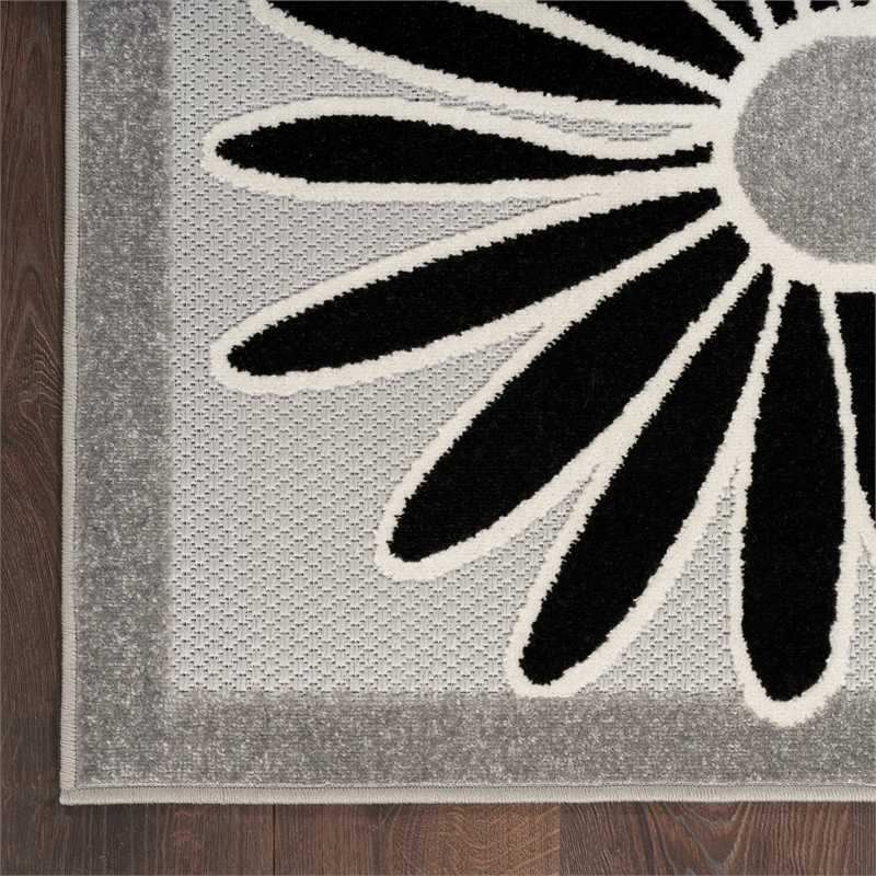 Nourison Aloha 12' Runner Black White Fabric Contemporary Area Rug (12' Runner)