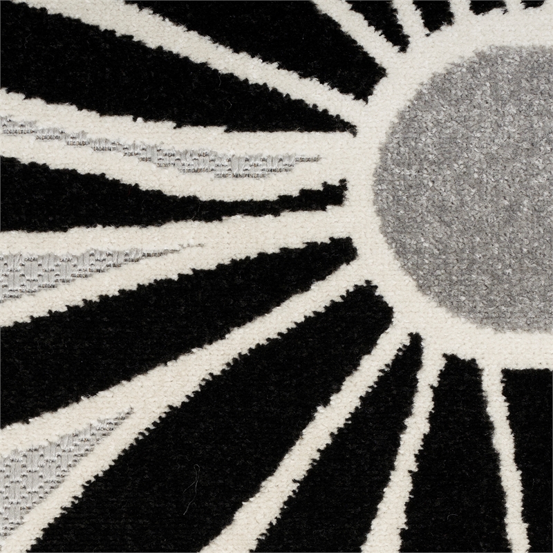 Nourison Aloha 12' Runner Black White Fabric Contemporary Area Rug (12' Runner)