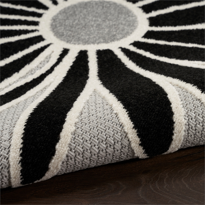 Nourison Aloha 12' Runner Black White Fabric Contemporary Area Rug (12' Runner)