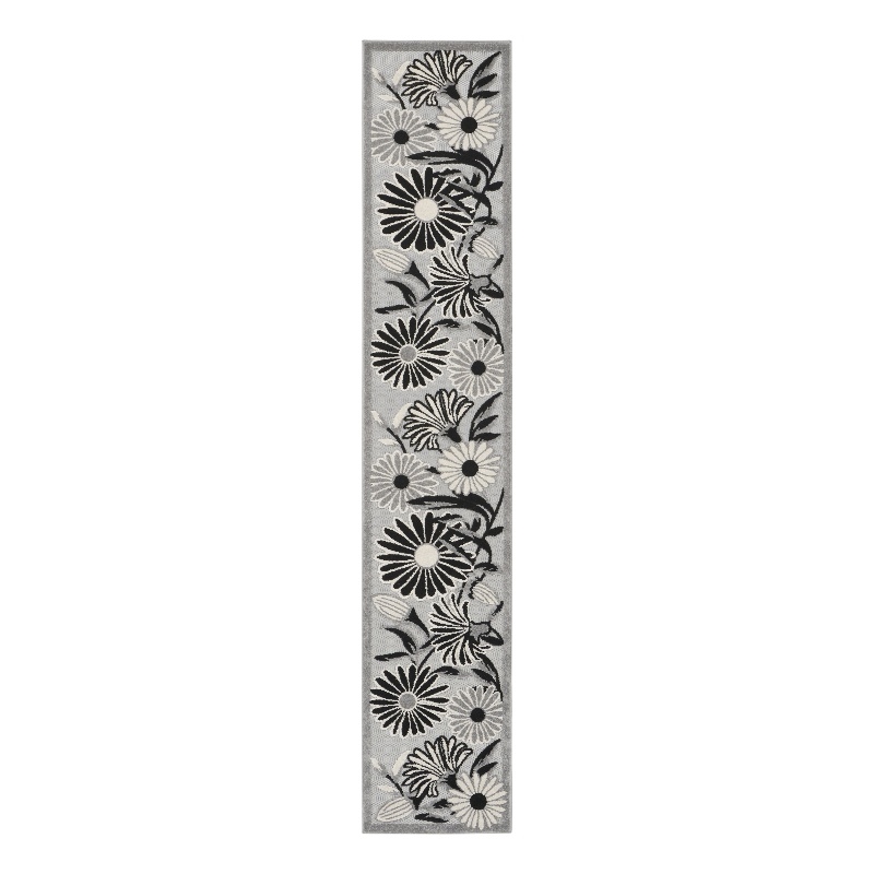 Nourison Aloha 12' Runner Black White Fabric Contemporary Area Rug (12' Runner)