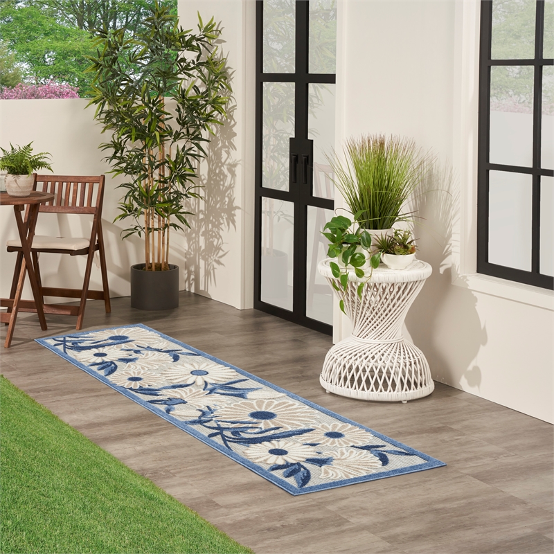 Nourison Aloha 12' Runner Blue Gray Fabric Contemporary Area Rug (12' Runner)