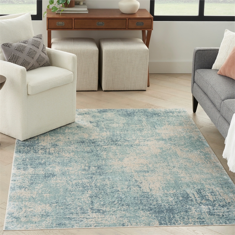 Nourison Astra Machine Washable 4' x 6' Blue Ivory Modern Fabric Indoor Rug