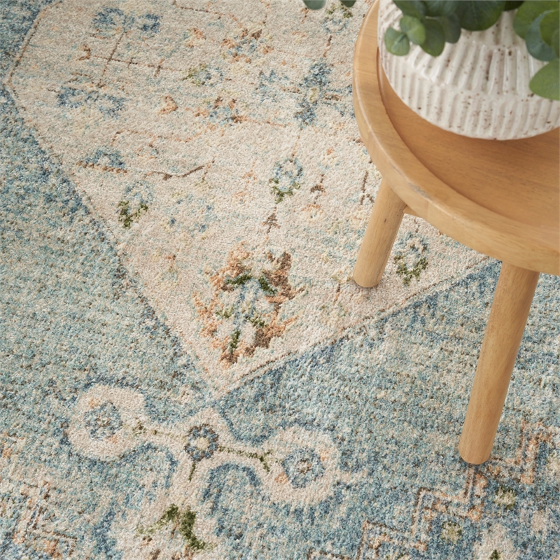 Nourison Astra Machine Washable 4' x 6' Silver Blue Vintage Fabric Indoor Rug