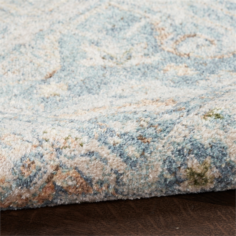 Nourison Astra Machine Washable 4' x 6' Light Blue Vintage Fabric Indoor Rug