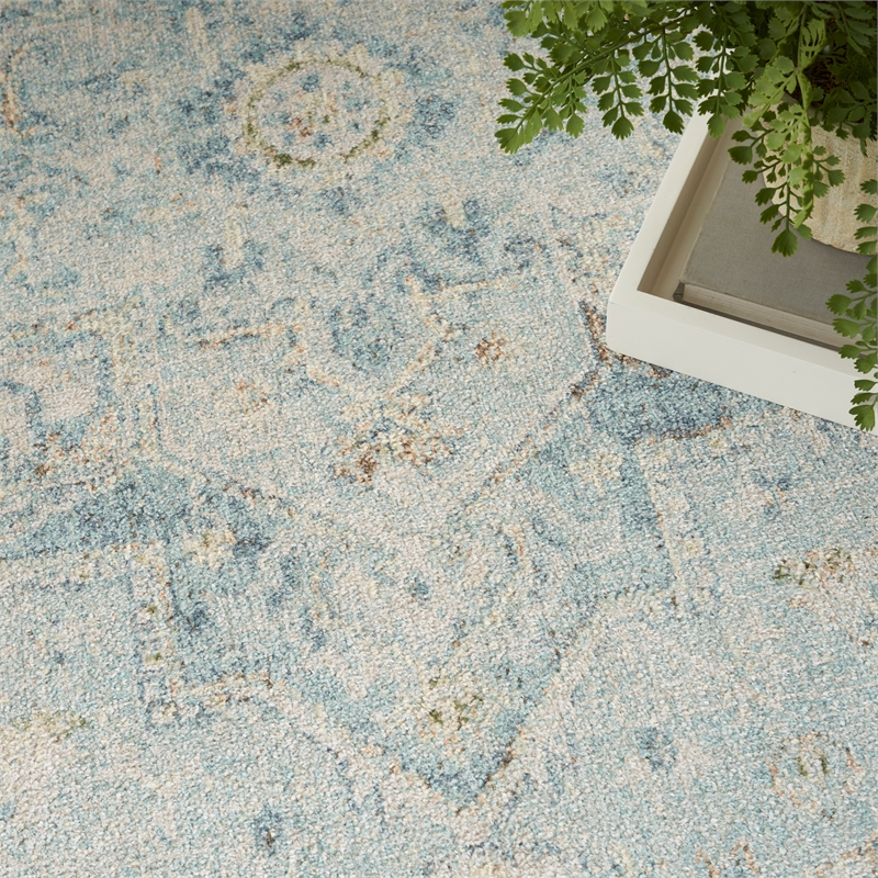 Nourison Astra Machine Washable 4' x 6' Light Blue Vintage Fabric Indoor Rug