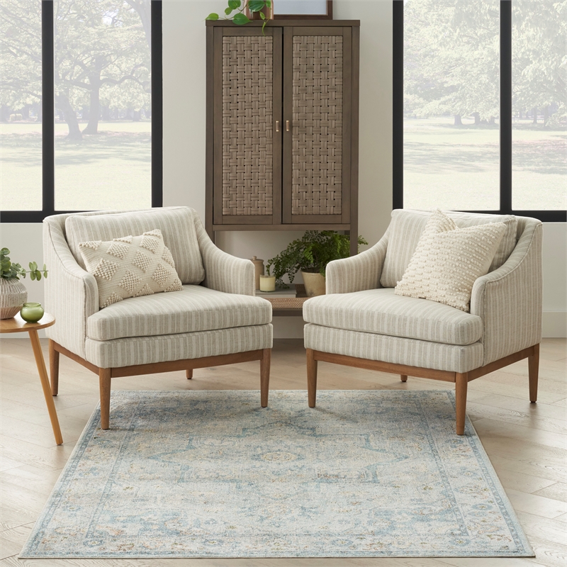 Nourison Astra Machine Washable 4' x 6' Light Blue Vintage Fabric Indoor Rug