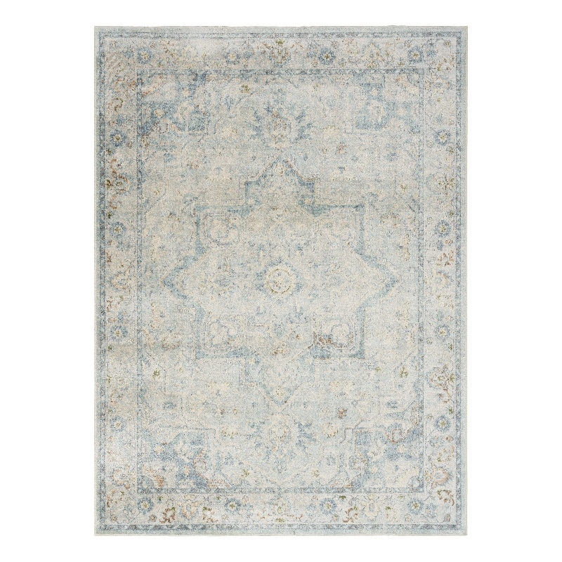 Nourison Astra Machine Washable 4' x 6' Light Blue Vintage Fabric Indoor Rug