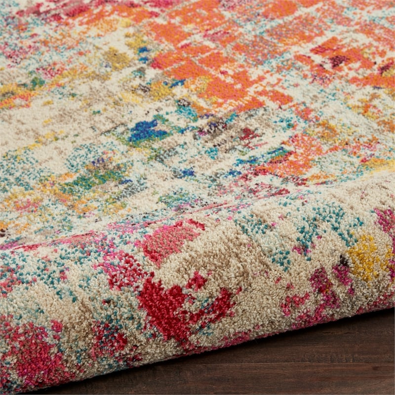 Celestial 4' x Round Pink/Multicolor Modern & Contemporary Fabric Indoor Rug