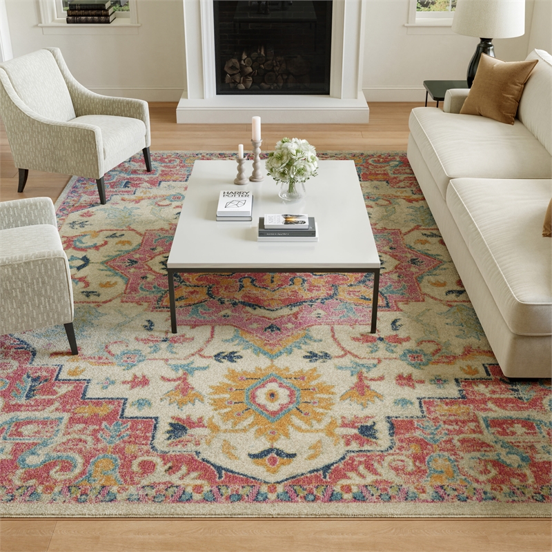 Nourison Passion 9' x 12' Ivory Pink Fabric Bohemian Area Rug (9' x 12')