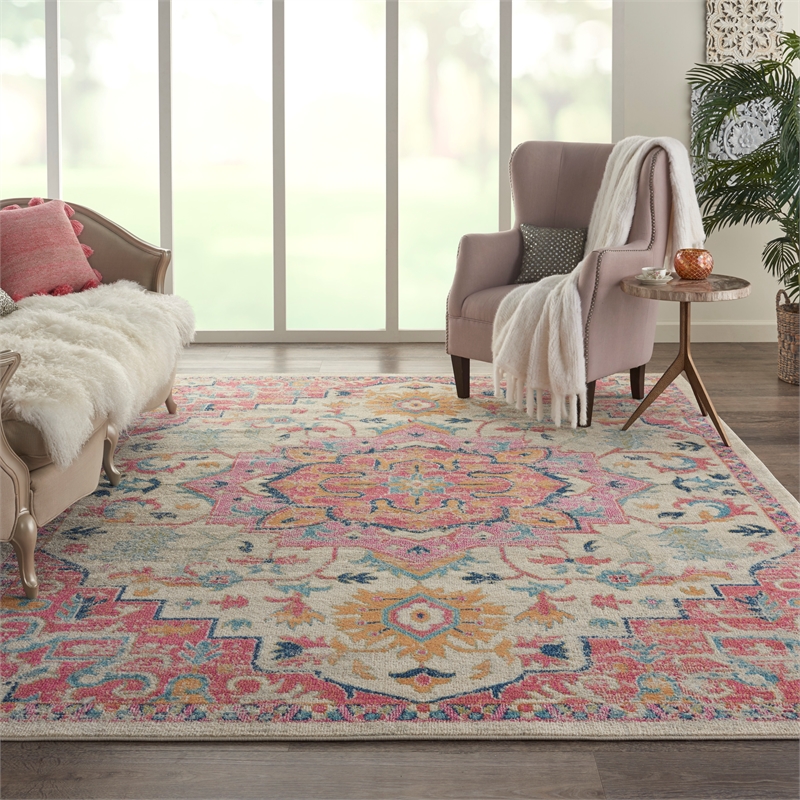 Nourison Passion 9' x 12' Ivory Pink Fabric Bohemian Area Rug (9' x 12')