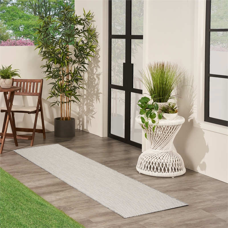 Nourison Courtyard 20' Runner' Ivory Silver Fabric Modern Area Rug