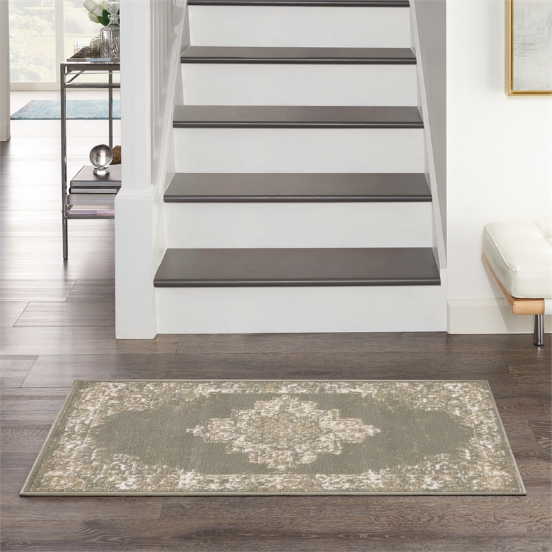 Nourison Grafix 2' x 4' Olive Fabric Vintage Area Rug (2' x 4')