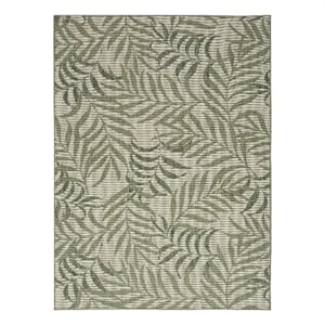 Nourison Garden Oasis 48x72&quot Outdoor Polypropylene Fabric Rug in Ivory and Green