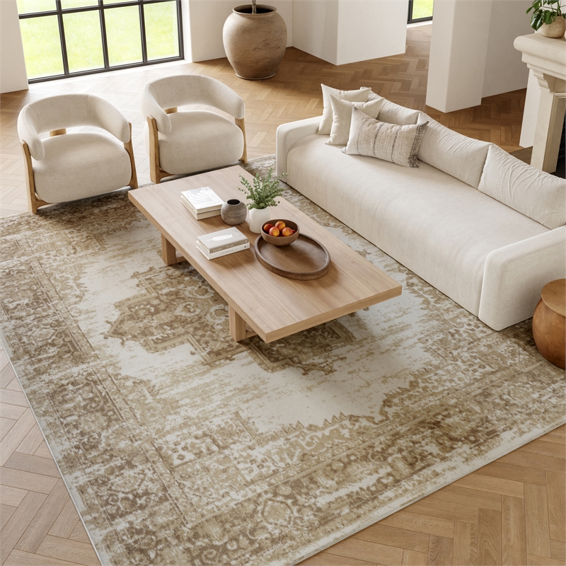 Nourison Grafix 8' x 10' Ivory Beige Fabric Vintage Area Rug (8' x 10')