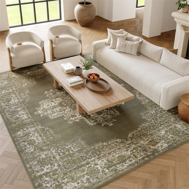 Nourison Grafix 8' x 10' Olive Fabric Vintage Area Rug (8' x 10')