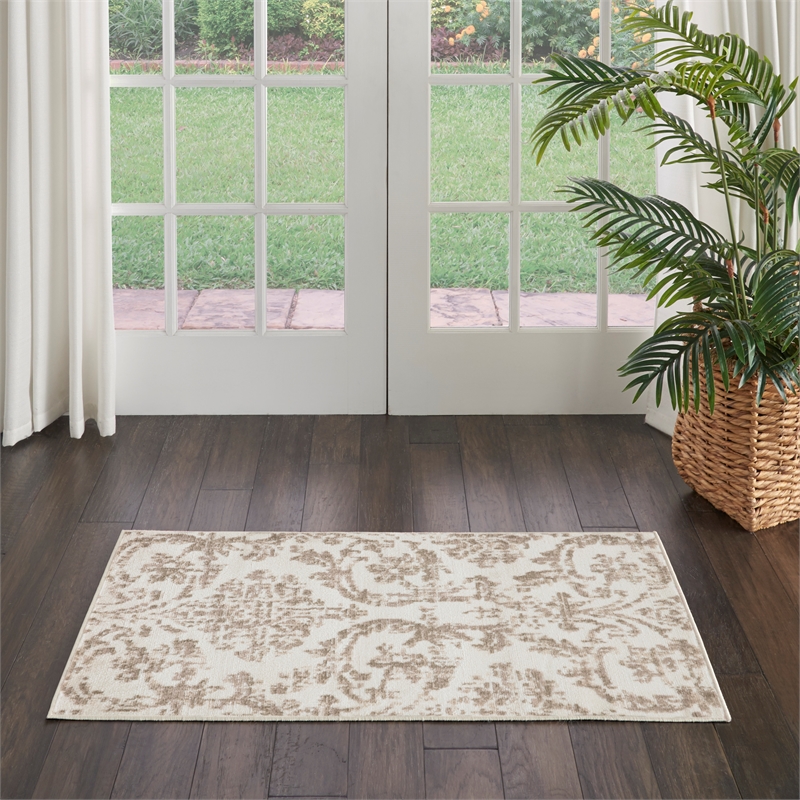 nourison jubilant 2' x 4' ivory beige fabric vintage area rug (2' x 4')