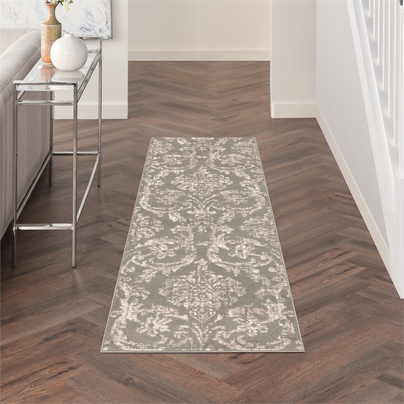 Nourison Jubilant 7' Runner Olive Fabric Vintage Area Rug (7' Runner)
